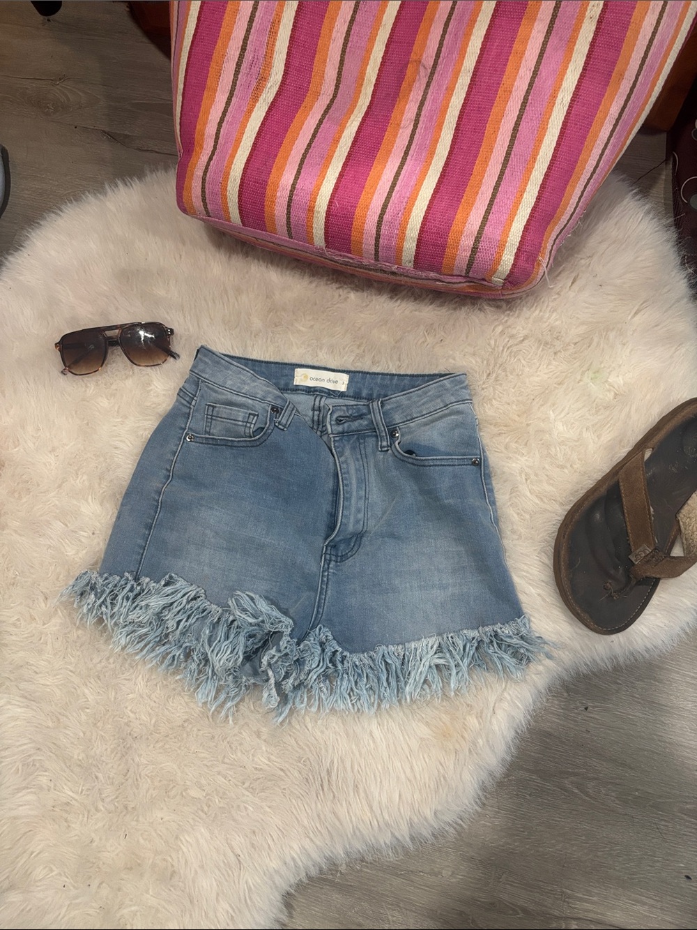 Ocean Drive Light Blue Frayed Denim Shorts